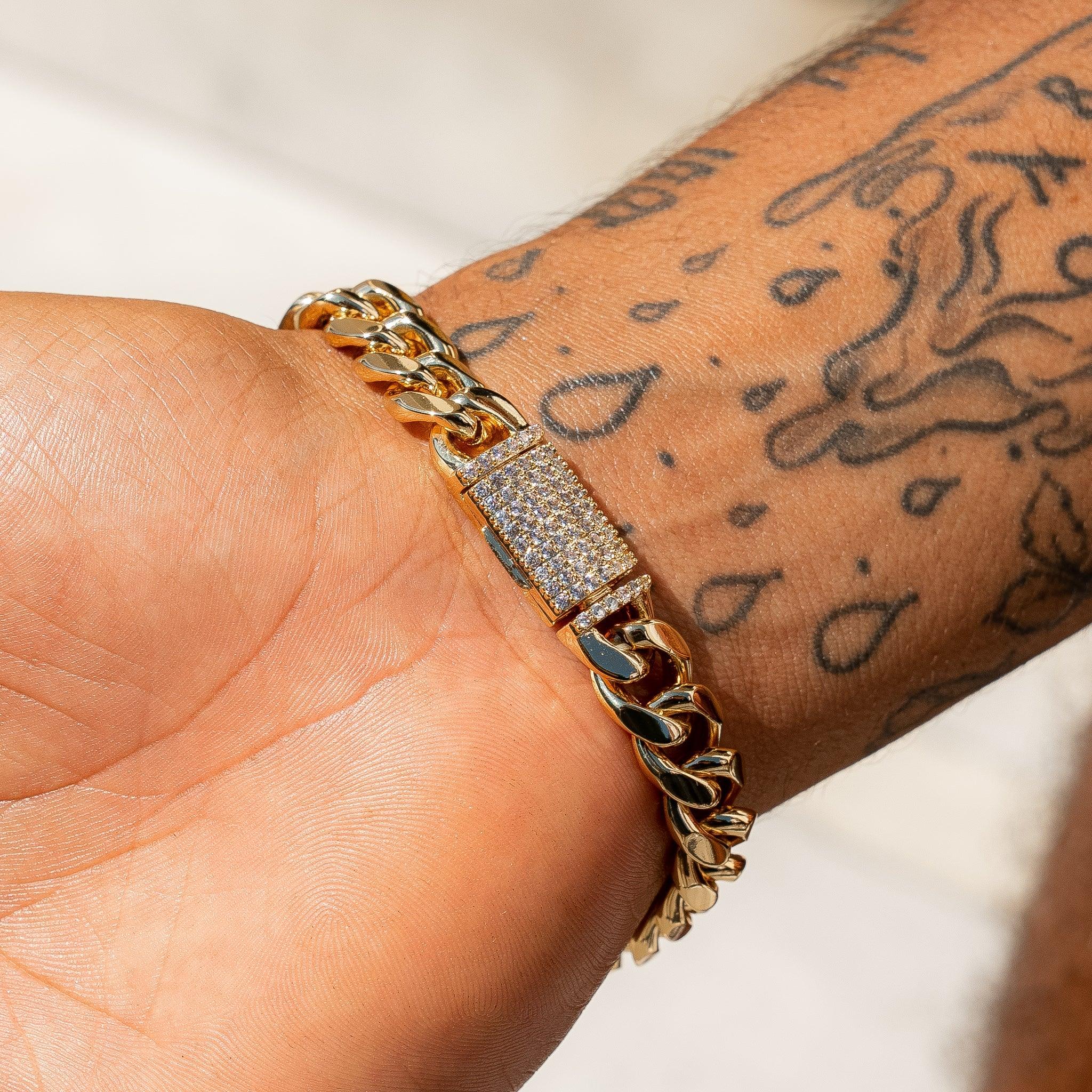 10mm Cuban Iced Clasp Bracelet - Gold - Image 3