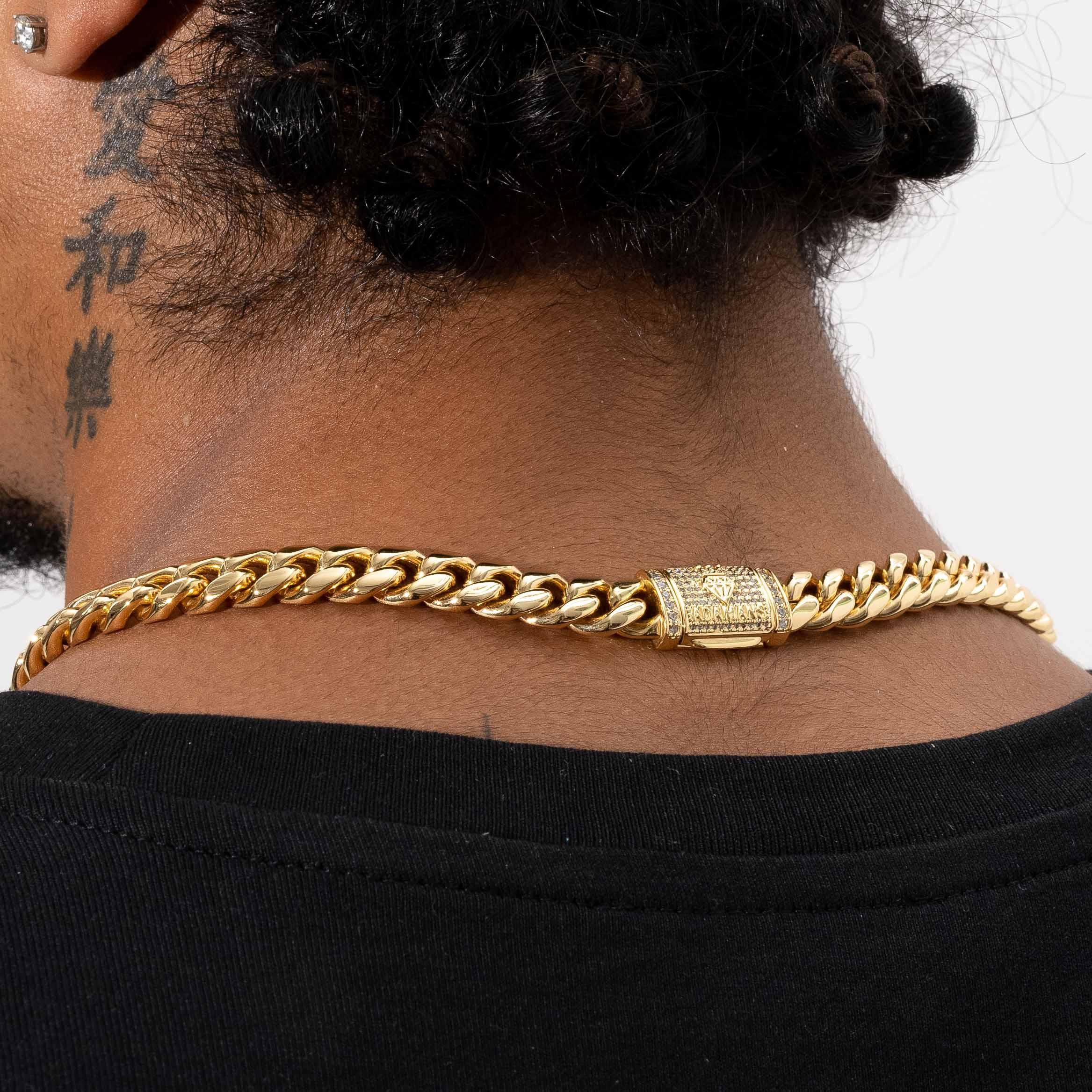 10mm Cuban Iced Clasp Chain - Gold - Image 6