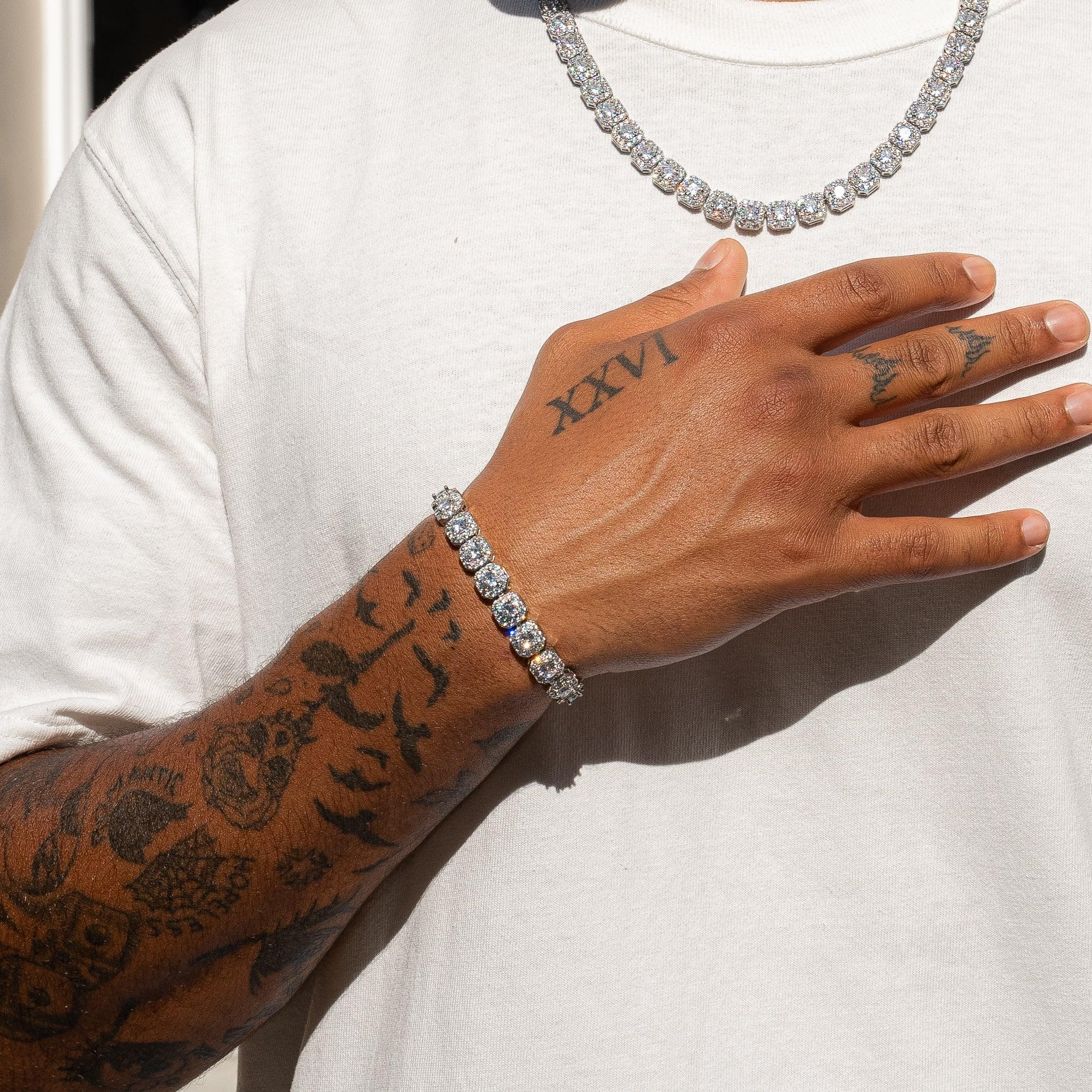 10mm Clustered Tennis Bracelet - White Gold - Image 4