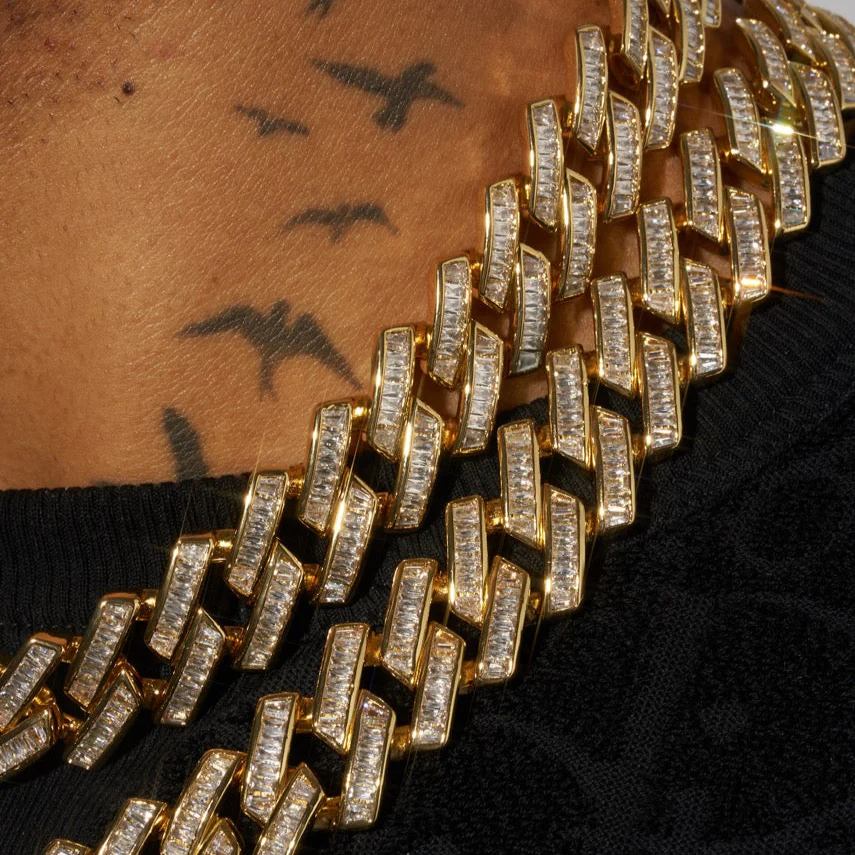 20mm Baguette Miami Link Chain - Gold - Image 3