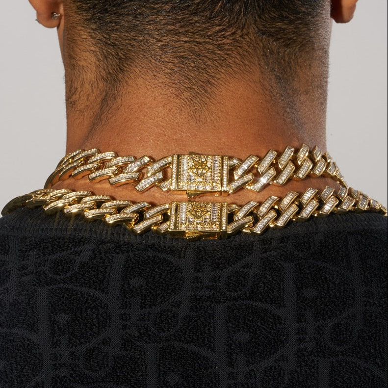 20mm Baguette Miami Link Chain - Gold - Image 4