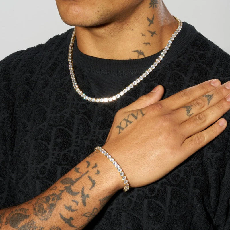 5mm Tennis Chain + Bracelet - Gold - Image 3