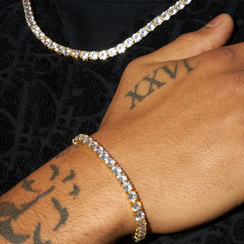 5mm Tennis Chain + Bracelet - Gold - Image 4