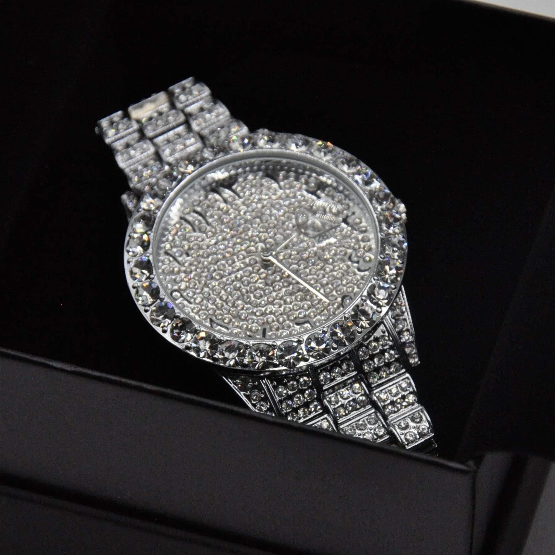 Arabic Dial Diamond Simulant Watch - Silver - Image 6
