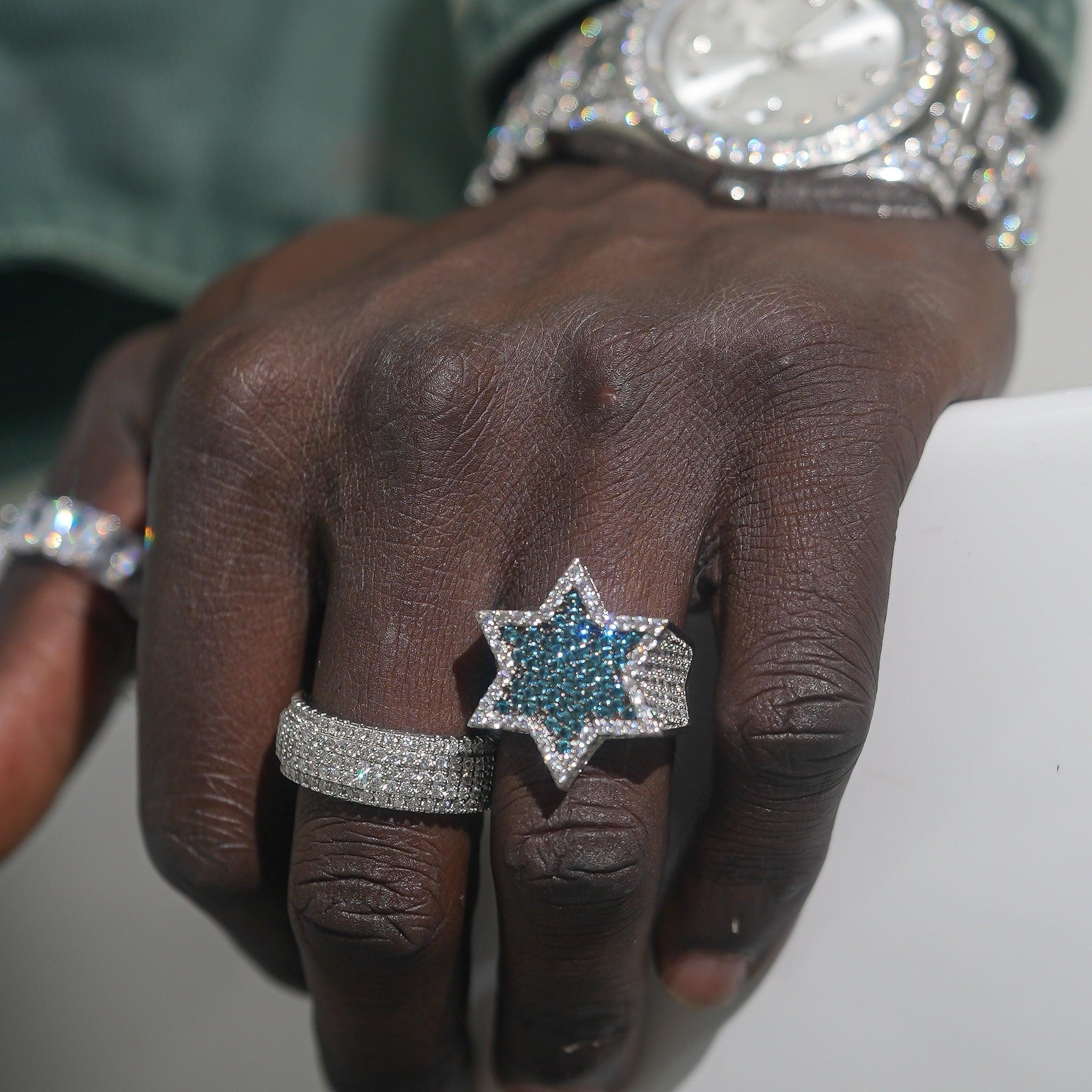 Blue Iced Star Ring - White Gold - Image 4