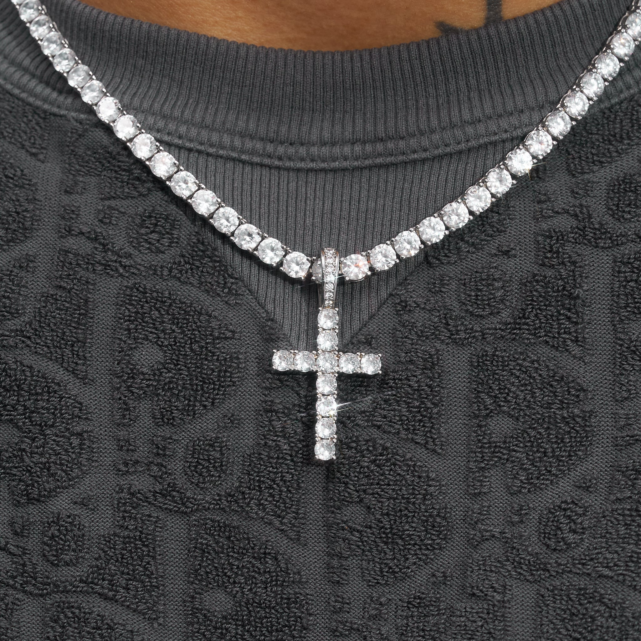Diamond Cross Pendant - White Gold - Image 3