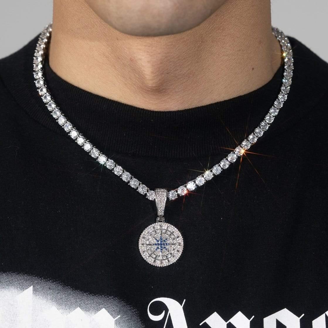 Iced Compass Pendant - White Gold - Image 3