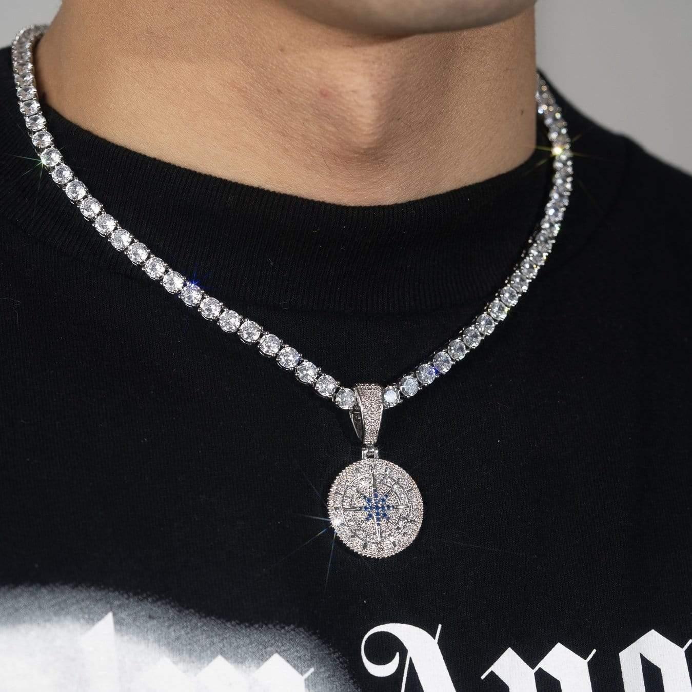 Iced Compass Pendant - White Gold - Image 4