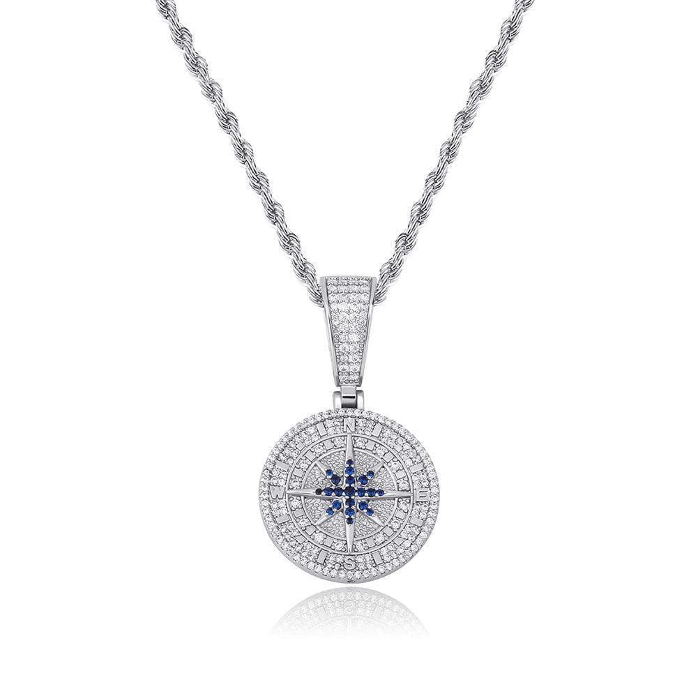 Iced Compass Pendant - White Gold - Image 5